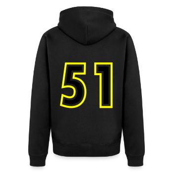 51 Zahl College - Unisex Premium Bio Zip Hoodie - Schwarz - Hinten - Nico (187cm)