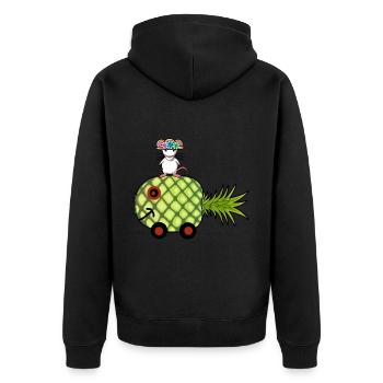 Ananas Wohnwagen Ratte Urlaub Reise - Unisex Premium Bio Zip Hoodie - Schwarz - Hinten - Nico (187cm)