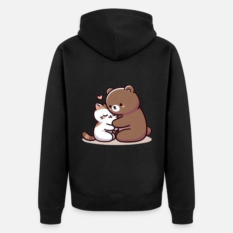 Câlin Chat Et Ours Amoureux - Veste à capuche bio Premium Unisexe - noir