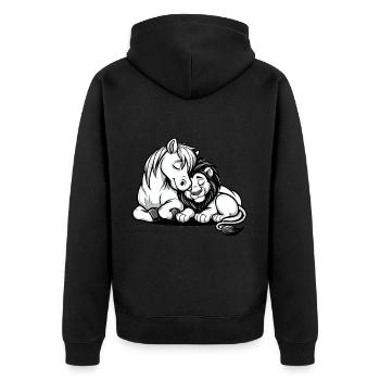 Cuddling Horse And Lion In Love - Unisex Premium Bio Zip Hoodie - Schwarz - Hinten - Nico (187cm)