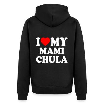I love my mami chula - Unisex Premium Bio Zip Hoodie - Schwarz - Hinten - Nico (187cm)
