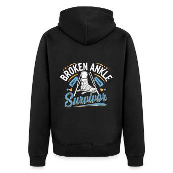 Broken Ankle Survivor 4 - Unisex Premium Bio Zip Hoodie - Schwarz - Hinten - Nico (187cm)
