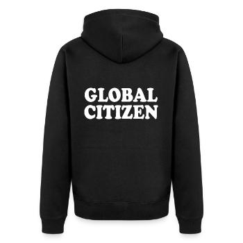 global citizen - Unisex Premium Bio Zip Hoodie - Schwarz - Hinten - Nico (187cm)