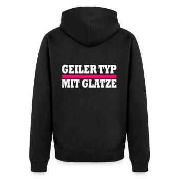 geiler typ mit glatze - Unisex Premium Bio Zip Hoodie - Schwarz - Hinten - Nico (187cm)