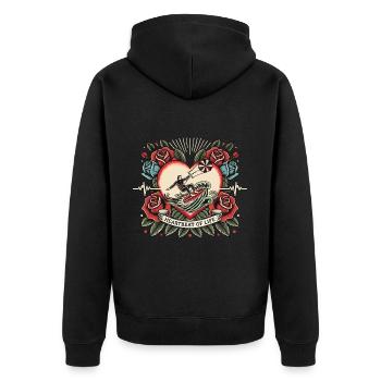 Kitesurfer Herzschlag Tattoo Retro Rosen - Unisex Premium Bio Zip Hoodie - Schwarz - Hinten - Nico (187cm)