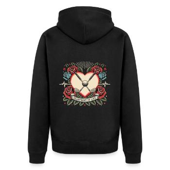 Herzschlag Golf - Unisex Premium Bio Zip Hoodie - Schwarz - Hinten - Nico (187cm)