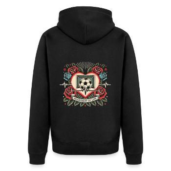 Fußball Herzschlag Tattoo Retro Rosen - Unisex Premium Bio Zip Hoodie - Schwarz - Hinten - Nico (187cm)