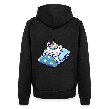 Unicorn Sleeping In Bed At Night Time - Unisex Premium Bio Zip Hoodie - Schwarz - Hinten - Nico (187cm)