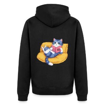 Böse Katze - Unisex Premium Bio Zip Hoodie - Schwarz - Hinten - Nico (187cm)