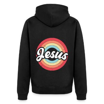 Jesus Vintage - Unisex Premium Organic Zip Hoodie - black - Back - Nico (187cm)