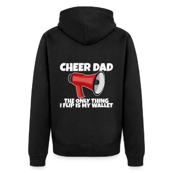 Cheer Dad, The Only Thing I Flip Is My Wallet 5 - Unisex Premium Bio Zip Hoodie - Schwarz - Hinten - Nico (187cm)