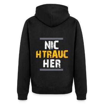 Nichtraucher - Unisex Premium Bio Zip Hoodie - Schwarz - Hinten - Nico (187cm)