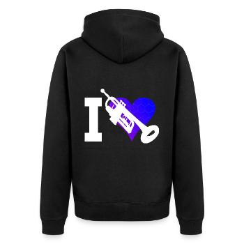 Trompetenspieler Damen Trompeten Spieler - Unisex Premium Bio Zip Hoodie - Schwarz - Hinten - Nico (187cm)