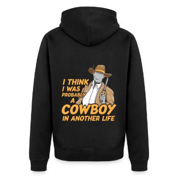 Cowboy In Another Life Funny Rancher Farmer Cowboy - Unisex Premium Bio Zip Hoodie - Schwarz - Hinten - Nico (187cm)