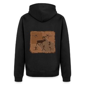 Hirsch Steinzeit - Unisex Premium Bio Zip Hoodie - Schwarz - Hinten - Nico (187cm)