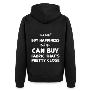 You Can't Buy Happiness But You... - Unisex Premium Bio Zip Hoodie - Schwarz - Hinten - Nico (187cm)