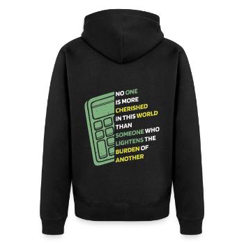 Niemand wird auf dieser Welt mehr geschätzt Spruch - Unisex Premium Bio Zip Hoodie - Schwarz - Hinten - Nico (187cm)