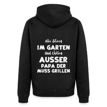 Alle Sitzen Im Garten Und Chille... - Unisex Premium Bio Zip Hoodie - Schwarz - Hinten - Nico (187cm)