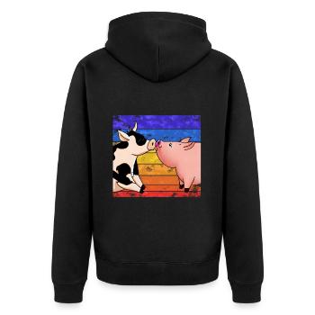Kuh küsst Schwein - Unisex Premium Bio Zip Hoodie - Schwarz - Hinten - Nico (187cm)