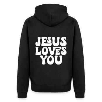 Jésus t’aime - Jesus liebt dich - Chrétien - Veste à capuche bio Premium Unisexe - noir - Dos - Nico (187cm)