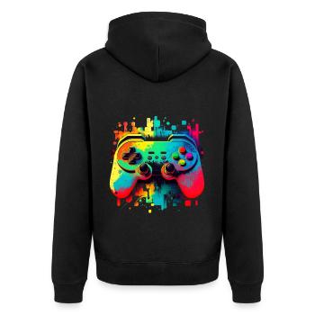 Game Retro - Unisex Premium Bio Zip Hoodie - Schwarz - Hinten - Nico (187cm)