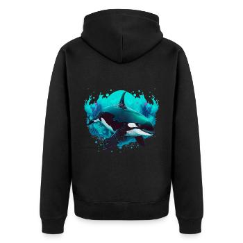 Orca Ozean Wal für einen Orca-Liebhaber und - Unisex Premium Bio Zip Hoodie - Schwarz - Hinten - Nico (187cm)