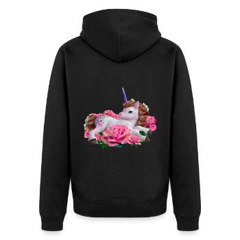 Licorne dans les roses - Veste à capuche bio Premium Unisexe - noir - Dos - Nico (187cm)