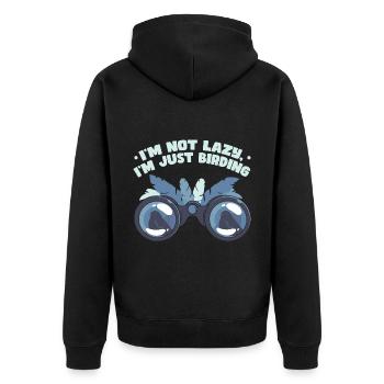 Ich beobachte nur Vögel - Unisex Premium Bio Zip Hoodie - Schwarz - Hinten - Nico (187cm)