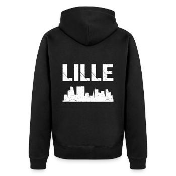 Lille Skyline Frankreich Stadt Lille - Unisex Premium Bio Zip Hoodie - Schwarz - Hinten - Nico (187cm)