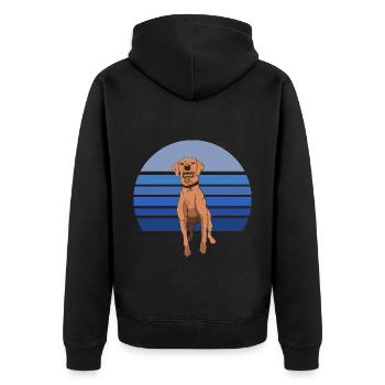Rhodesian Ridgeback Dog Retro Blue 2 - Unisex Premium Organic Zip Hoodie - black - Back - Nico (187cm)