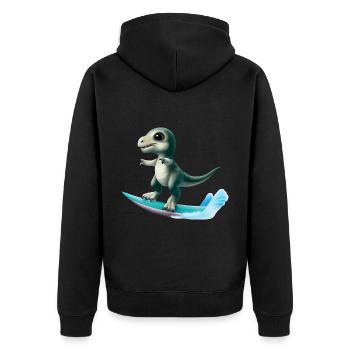 Surfer Dino - Unisex Premium Bio Zip Hoodie - Schwarz - Hinten - Nico (187cm)