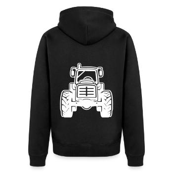 Traktor Bauer Farmer Symbol - Unisex Premium Bio Zip Hoodie - Schwarz - Hinten - Nico (187cm)