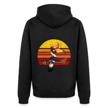 Hornbill Retro 2 - Unisex Premium Organic Zip Hoodie - black - Back - Nico (187cm)