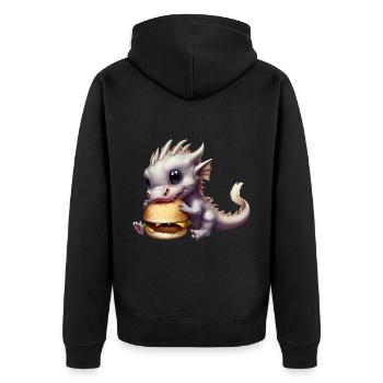 Cheeseburger Drache - Unisex Premium Bio Zip Hoodie - Schwarz - Hinten - Nico (187cm)