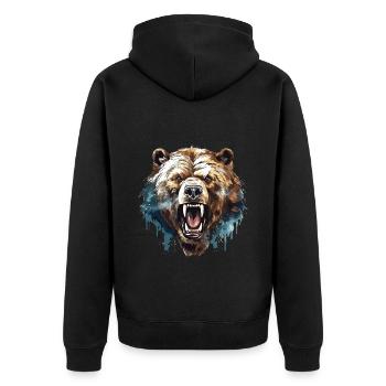 Bear Grizzly Bear Roars Bear Head Nature Wilderness Forest - Unisex Premium Organic Zip Hoodie - black - Back - Nico (187cm)