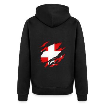 Schweiz Riss /Schweizer - Unisex Premium Bio Zip Hoodie - Schwarz - Hinten - Nico (187cm)
