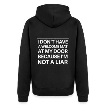 I don't have a welcome mat at my door because I'm - Unisex Premium Bio Zip Hoodie - Schwarz - Hinten - Nico (187cm)