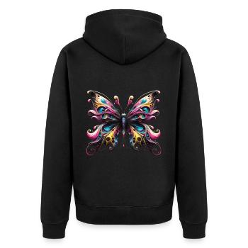 Visionäre Flügel Surrealistischer Schmetterling - Unisex Premium Bio Zip Hoodie - Schwarz - Hinten - Nico (187cm)