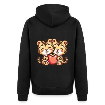 Couple Tigre Amoureux Animal Saint Valentin - Veste à capuche bio Premium Unisexe - noir - Dos - Nico (187cm)