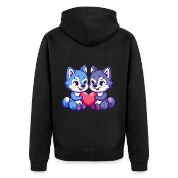 Couple de loups amoureux Animal Saint-Valentin - Veste à capuche bio Premium Unisexe - noir - Dos - Nico (187cm)