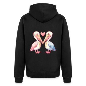 Pelikan Vogel Paar Verliebt Valentinstag - Unisex Premium Bio Zip Hoodie - Schwarz - Hinten - Nico (187cm)