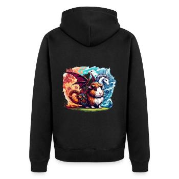 Fantasiewesen Drache Meerschweinchen Einhorn - Unisex Premium Bio Zip Hoodie - Schwarz - Hinten - Nico (187cm)