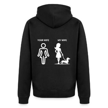Your Wife My Wife Frau mit Dackel Teckel - Unisex Premium Bio Zip Hoodie - Schwarz - Hinten - Nico (187cm)