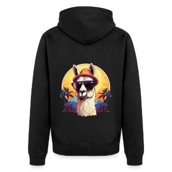 Lama am Strand - Cooles Sommer Lama Grafik - Unisex Premium Bio Zip Hoodie - Schwarz - Hinten - Nico (187cm)