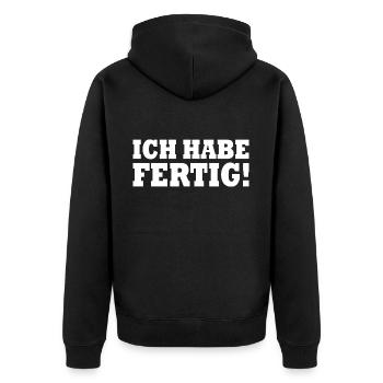 Ich habe fertig - Unisex Premium Bio Zip Hoodie - Schwarz - Hinten - Nico (187cm)