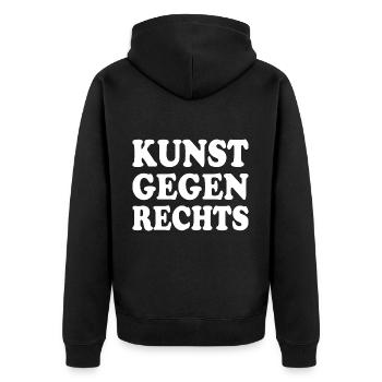 Kunst gegen rechts - Unisex Premium Bio Zip Hoodie - Schwarz - Hinten - Nico (187cm)