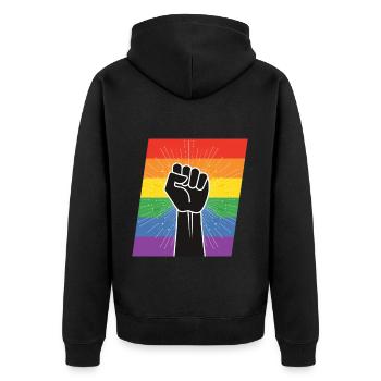 LGBTQ Rights Fist - Unisex Premium Bio Zip Hoodie - Schwarz - Hinten - Nico (187cm)