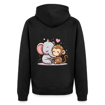 Cuddling Elephant And Monkey In Love - Unisex Premium Organic Zip Hoodie - black - Back - Nico (187cm)