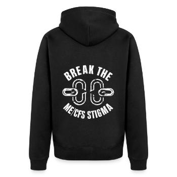 Break the ME/CFS Stigma - Unisex Premium Bio Zip Hoodie - Schwarz - Hinten - Nico (187cm)
