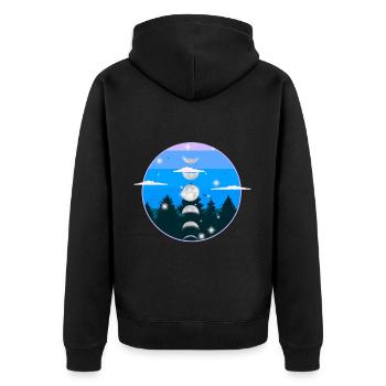 Wald Natur Mondphase Mond mystisch - Unisex Premium Bio Zip Hoodie - Schwarz - Hinten - Nico (187cm)